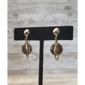 Vintage Screw On Earrings - Gold Tone Circle & Ring Dangle